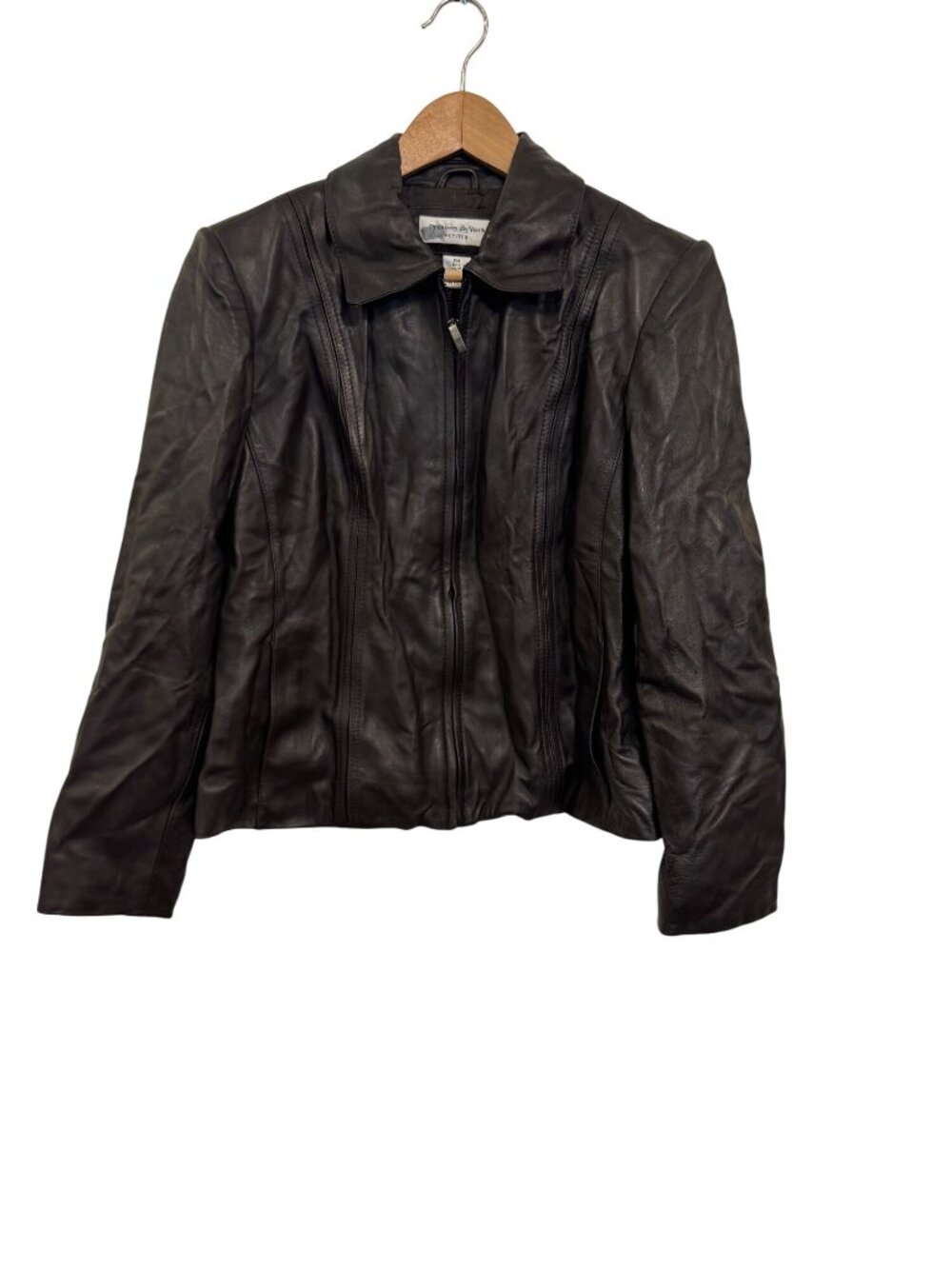 Preston & York Womens Petite Lambskin Leather Jacket Brown Zip Front Lined PM Si